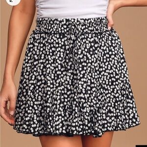 Ruf- Full of Love Floral Printed Ruffled Mini Skirt- Black